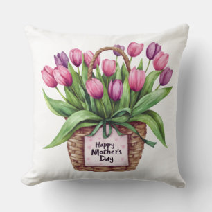 “Happy Mother’s Day” Tulip Floral Basket – Mum Gif Cushion