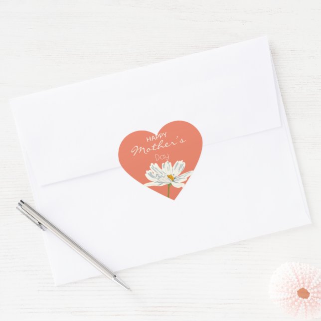 Happy Mother’s Day White  Artistic Flower  Heart Sticker (Envelope)