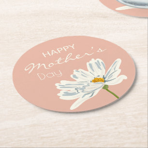 Happy Mother’s Day White Artistic Flower Round Paper Coaster