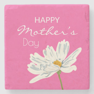 Happy Mother’s Day White Artistic Flower Stone Coaster