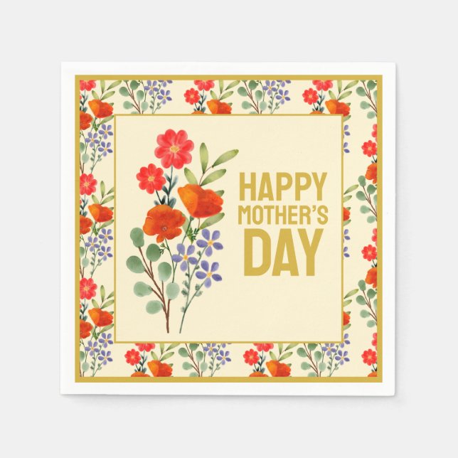 Happy Mother’s Day Wildflowers Gold Frame Napkin (Front)