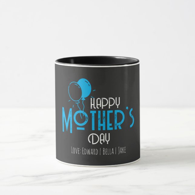 Happy Mother’s Day with Blue Balloons & Names Mug (Center)
