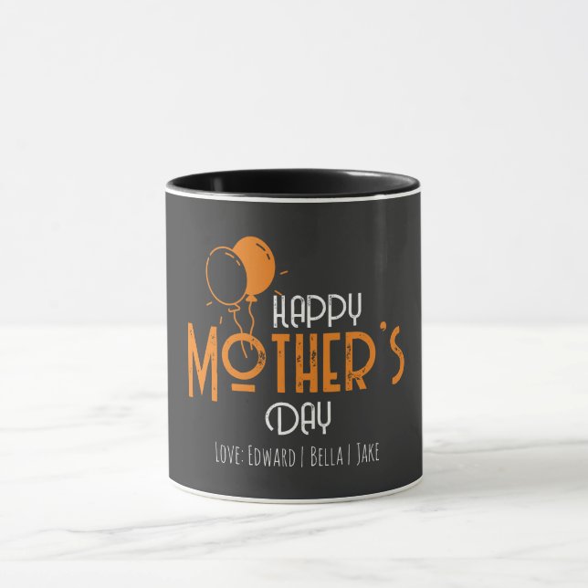 Happy Mother’s Day with Orange Balloons & Names Mug (Center)