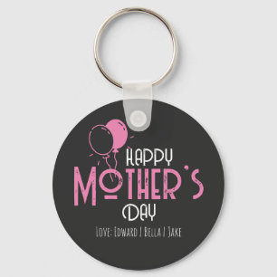 Happy Mother’s Day with Pink Balloons & Names Key Ring