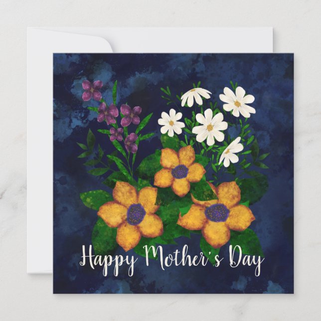 Happy Mother’s Day Yellow Purple White Flowers Holiday Card (Front)