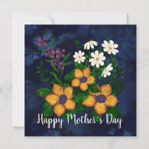 Happy Mother’s Day Yellow Purple White Flowers Holiday Card