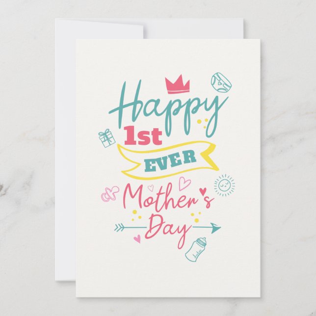 Happy Mothers Day 1st Time Mum Cute Holiday Card (Front)