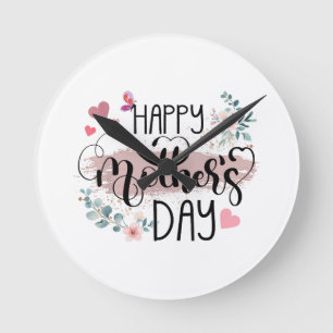 Happy Mother's Day 2025 Cute Floral for Women Mum Round Clock