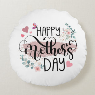 Happy Mother's Day 2025 Cute Floral for Women Mum Round Cushion