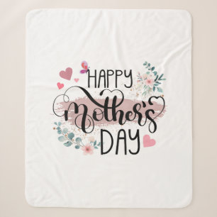 Happy Mother's Day 2025 Cute Floral for Women Mum Sherpa Blanket