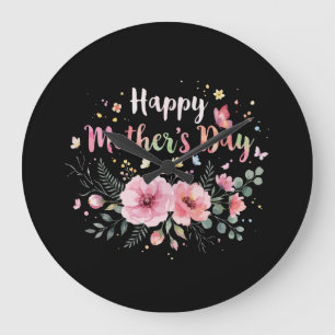 Happy Mother's Day 2026 Cute Floral for Women Mum Large Clock