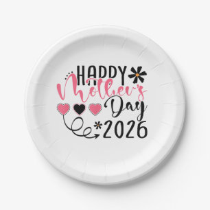 Happy Mothers Day 2026 for Women Mum Grandma Mothe Paper Plate