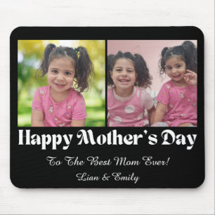happy mothers day, 2 photos black and white mouse mat