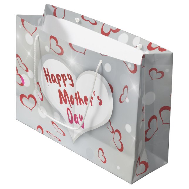 Happy Mother's Day 3D Paper Heart Large Gift Bag (Front Angled)