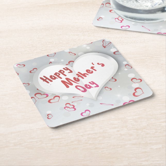 Happy Mother's Day 3D Paper Heart Square Paper Coaster (Angled)