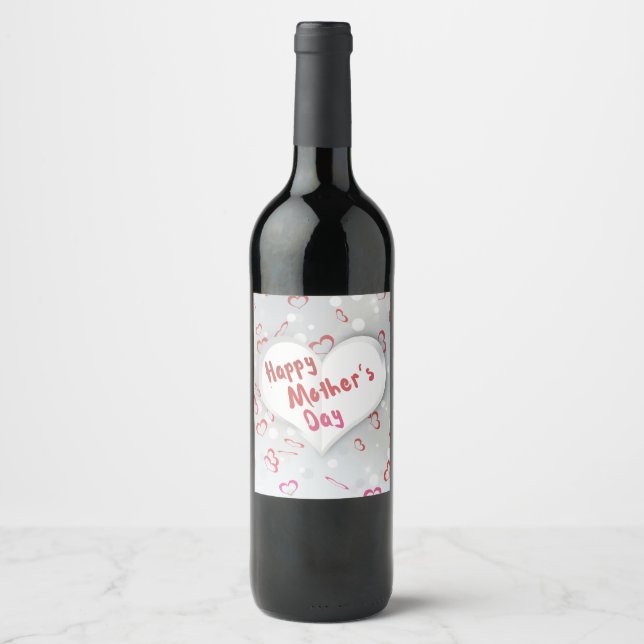 Happy Mother's Day 3D Paper Heart Wine Label (Front)