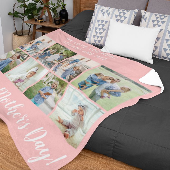 Happy Mother's Day 8 Photo Collage Pink Fleece Blanket (Creator Uploaded)