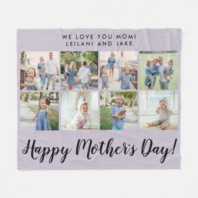 Happy Mother's Day 8 Photo Collage Purple Fleece Blanket (Front (Horizontal))
