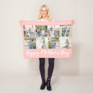 Happy Mother's Day 8 Photo Custom Baby Pink Fleece Blanket