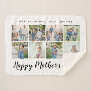 Happy Mother's Day 8 Photo Custom White Sherpa Blanket