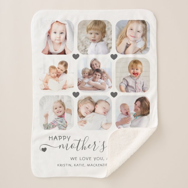 Happy Mothers Day 9 Photo Personalised Sherpa Blanket (Front)