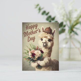Happy Mothers Day Alpaca Vintage  Postcard