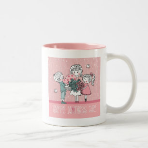 Happy Mother's Day and Children Two-Tone Coffee Mug