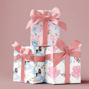Happy Mother's day baby pink & blue theme set of 3 Wrapping Paper Sheet