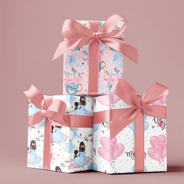 Happy Mother's day baby pink & blue theme set of 3 Wrapping Paper Sheet (Happy Mother's day baby pink & blue theme set of 3 Wrapping Paper Sheets)