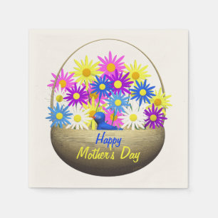 Happy Mothers Day Basket of Daisies and Blue Bird Napkin