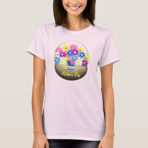 Happy Mothers Day Basket of Daisies and Blue Bird T-Shirt