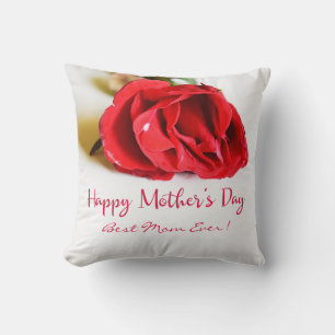 Happy Mother's Day Best Mum Ever + Single Red Rose Cushion