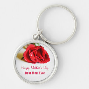 Happy Mother's Day Best Mum Ever + Single Red Rose Key Ring