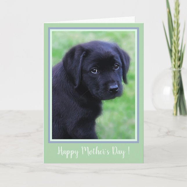 Happy Mother's Day Black Labrador Puppy - Cute Dog Thank You Card (Front)