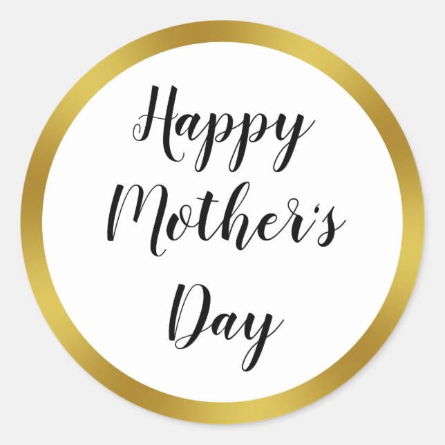 Happy Mother's Day Black Script White Faux Gold Classic Round Sticker (Front)