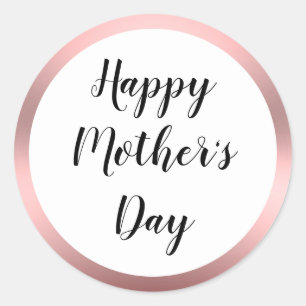 Happy Mother's Day Black Script White Pink  Classic Round Sticker