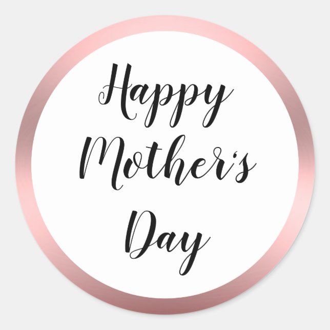 Happy Mother's Day Black Script White Pink  Classic Round Sticker (Front)