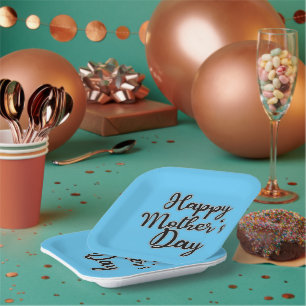 Happy Mothers Day Blue Paper Plate