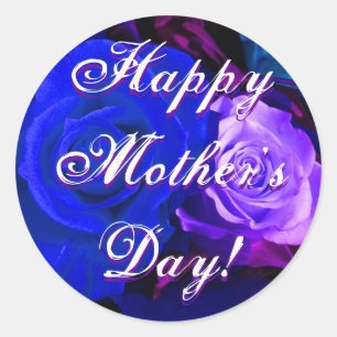 Happy Mother's Day Blue Purple Rose Classic Round Sticker