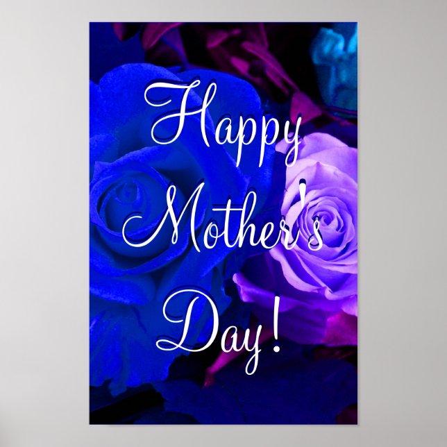 Happy Mother's Day Blue Purple Rose Poster (Front)