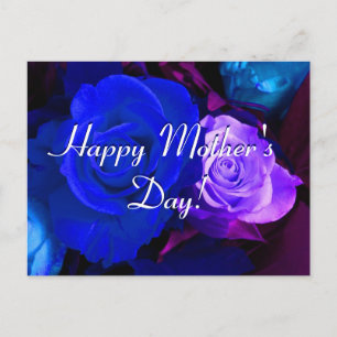 Happy Mother's Day Blue Purple Roses Postcard