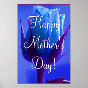 Happy Mother's Day Blue Rose Poster