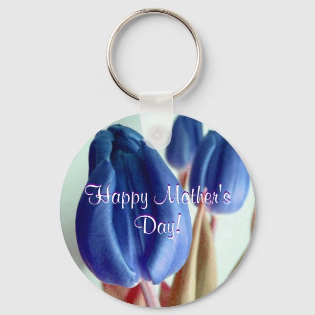 Happy Mother's Day Blue Tulips Key Ring (Front)