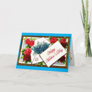 Happy Mother's Day Blue Vintage Floral Greeting Card