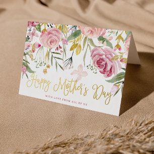 Happy Mother's Day | Blush Pink Flowers and Gold Foil Holiday Card