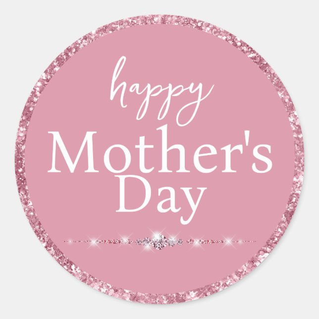 Happy Mother's Day Blush Pink Glitter Classic Round Sticker (Front)
