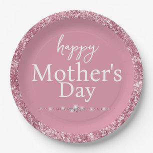 Happy Mother's Day Blush Pink Glitter Paper Plate