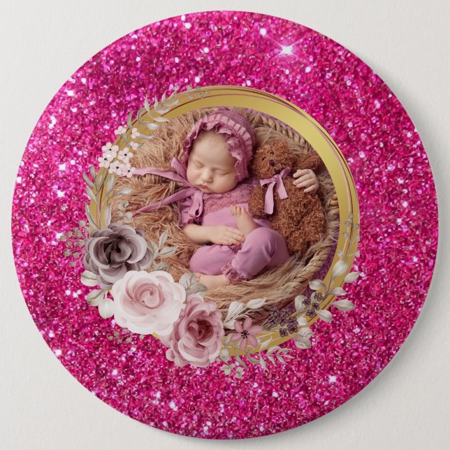 Happy Mother's Day blush pink glitter photo  6 Cm Round Badge (Front)