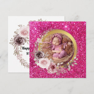 Happy Mother's Day blush pink glitter photo  Holiday Card