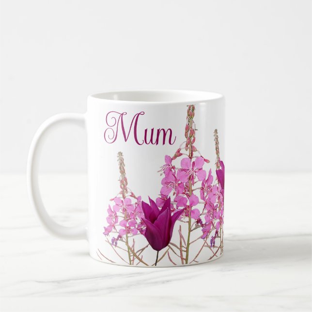 Happy Mother's Day boho pink flowers gift for mum Coffee Mug (Left)